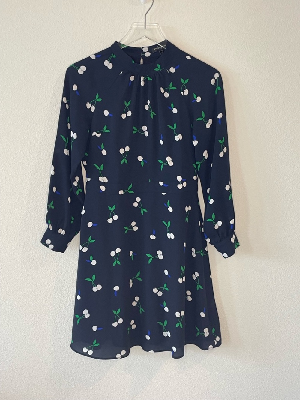 Banana Republic Navy Cherry Print Long Sleeve Dress